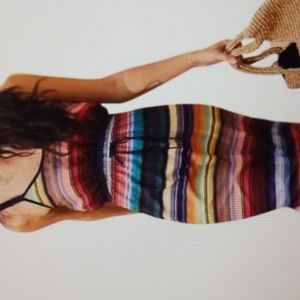Athleta xl Havana striped midi dress travel beach strappy tank rainbow multi